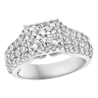 1 Carat Brilliant Round Center Diamond, 2 Carat 14 Karat White Gold Ring For Sale