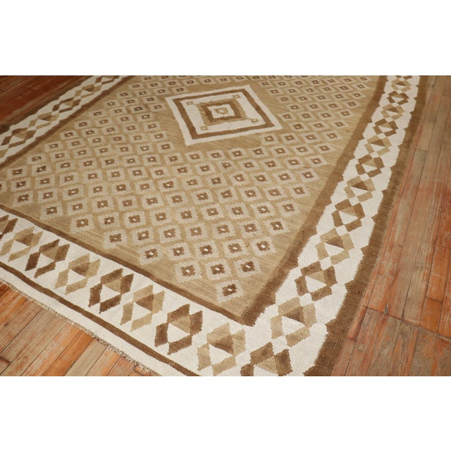 Rustic Vintage Zabihi Collection Geometric Brown White Turkish Kilim - 6'8" x 8'11" For Sale - Image 3 of 11