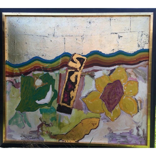 Zinke Peter, Rainbow Gold Foil Lemon Wreath with Purple Vulva, 1970s, Oil on Canvas For Sale - Image 12 of 13