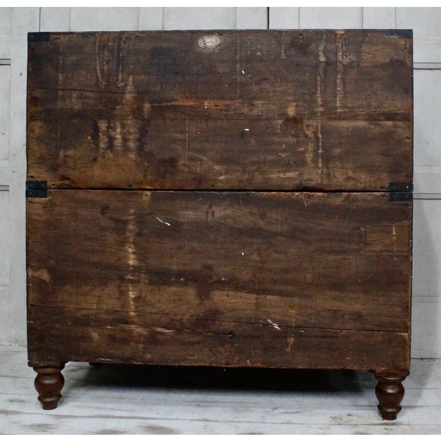 Brown Antique Campaign Teak Chest from S.W Silver & Co, 1860s For Sale - Image 8 of 14