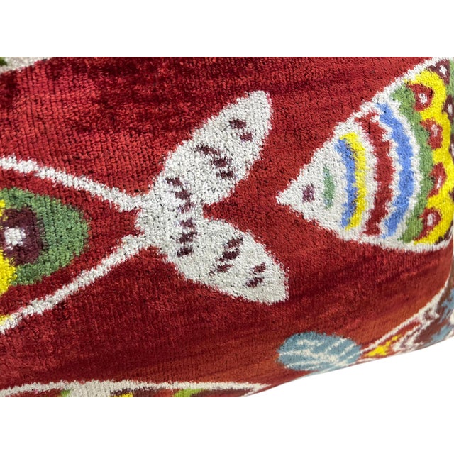 Red Silk Ikat Lumbar Cushion Cover With Fish Design For Sale - Image 8 of 10