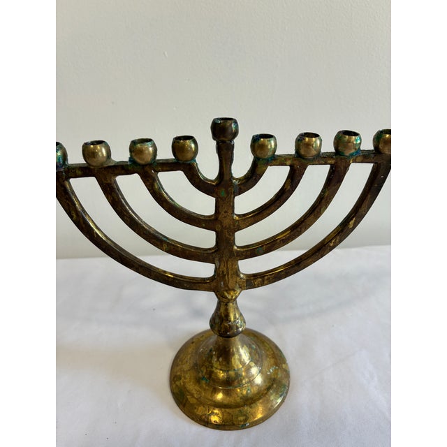 Vintage Brass Hanukkah Menorah With Nine Candle Holders For Sale - Image 11 of 15