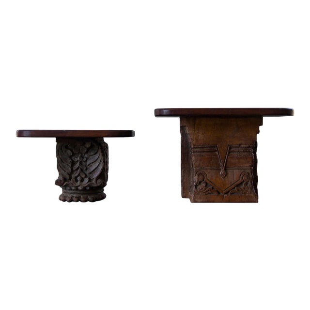 Late 20th Century Indian Hand-Carved Wood Wall Shelf - a Pair For Sale