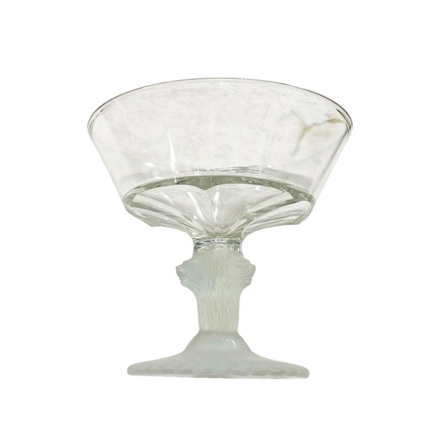 Mid-Century Modern Vintage Frosted Footed Glass Bowl W/Lions Head 6.5" H For Sale - Image 3 of 7