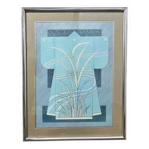 Mid Century Modern Abstract Kimono Custom Framed Lithograph. Circa 1970s