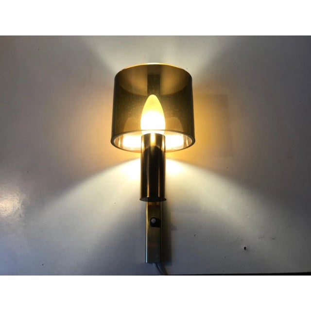 Danish Gilt Brass & Smoked Acrylic Glass Sconce from Hassel & Teudt, 1960s For Sale - Image 4 of 7