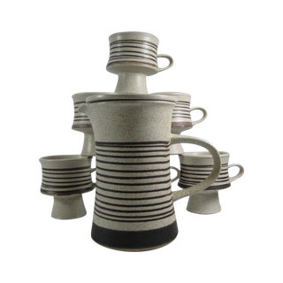 Vintage 1970s Ceramic 8 Piece Coffee Set For Sale
