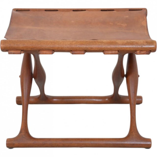 Animal Skin Vintage Gold High Stool in Natural Leather by Poul Hundevad, 1960s For Sale - Image 7 of 7