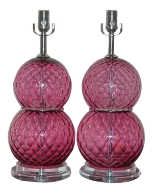 Vintage Cranberry Murano Glass Table Lamps by Swank Lighting