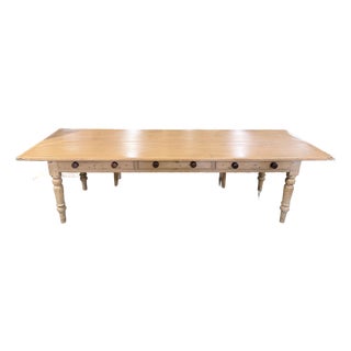 Early 20th Century Antique English Pine Farmhouse Dining Table With Two Drawers For Sale