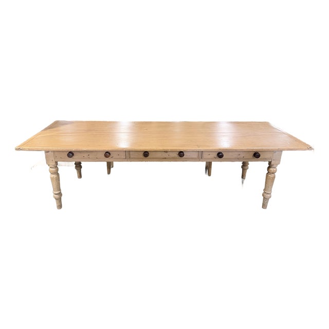 Early 20th Century Antique English Pine Farmhouse Dining Table With Two Drawers For Sale