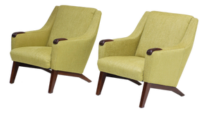 Vintage Lounge Chairs in Teak and Yellow Fabric, 1960s, Set of 2
