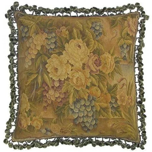 Aubusson Throw Pillow 22"x22" Handwoven Wool Overall measurements (inches) 22H x 22W x 4D. Blooming roses and succulent...