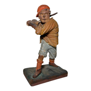 Very Rare Antique 1800s Hand Carved Wood Folk Art Baseball Sculpture Statue