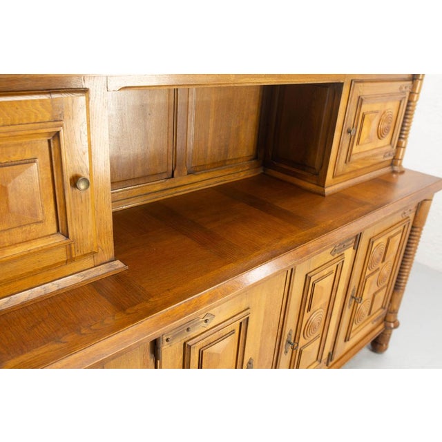 19th Century French Deux Corps Buffet Oak and Copper Cabinet by Dudouyt, 1940s For Sale - Image 14 of 18