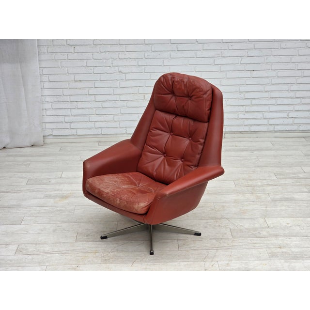 Danish Swivel Armchair in Furniture Leather by H.W. Klein for Bramin, 1970s For Sale - Image 15 of 18