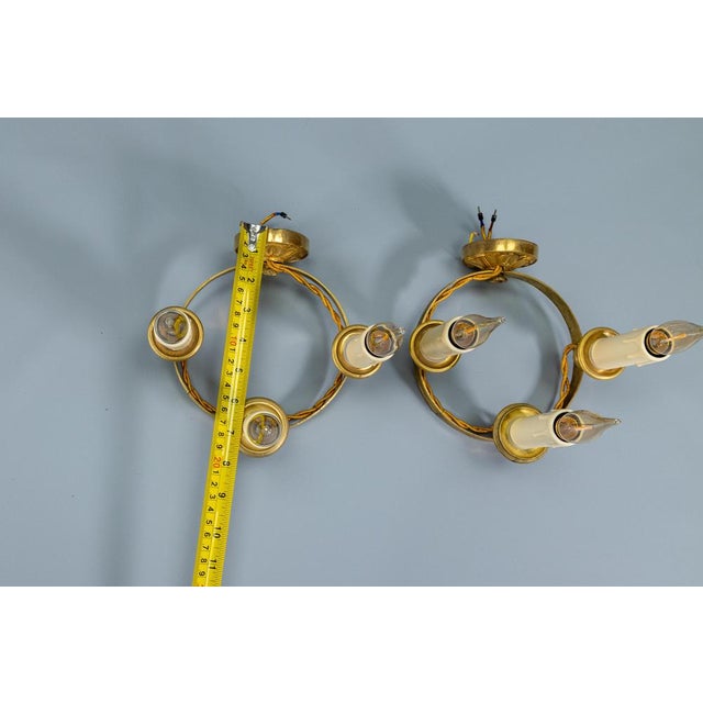 Empire French Brass and Bronze Three-Light Wall Sconces, 1920s, Set of 2 For Sale - Image 18 of 18