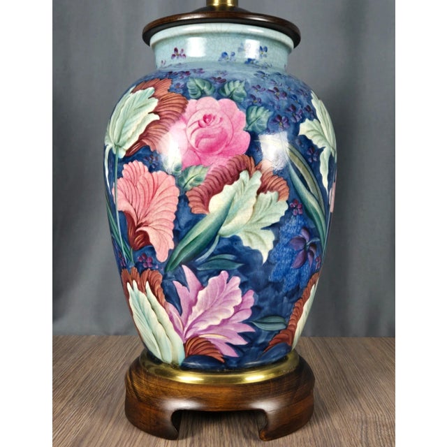 1990s 1990s Frederick Cooper Porcelain Hand Painted Flowers Table Lamp For Sale - Image 5 of 15
