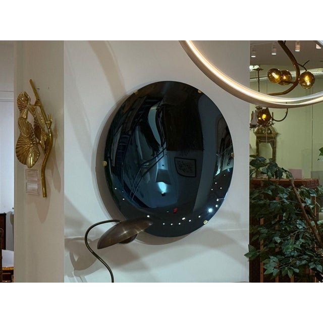 Contemporary, Modern Space Age Wall Mirror, Blue Concave Glass, Brass For Sale In New York - Image 6 of 9
