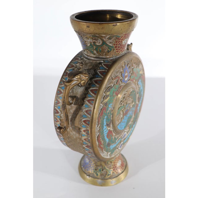 Early 20th Century Vintage Chinese Handled Vase With Scenic Enameled Decorative Elements For Sale - Image 5 of 11