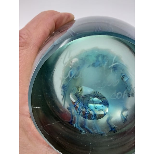 Transparent Robert Eickholt Blown Glass Jelly Fish Sculpture Paperweight Signed on Base "Eickholt 2006 Coaf" For Sale - Image 8 of 9