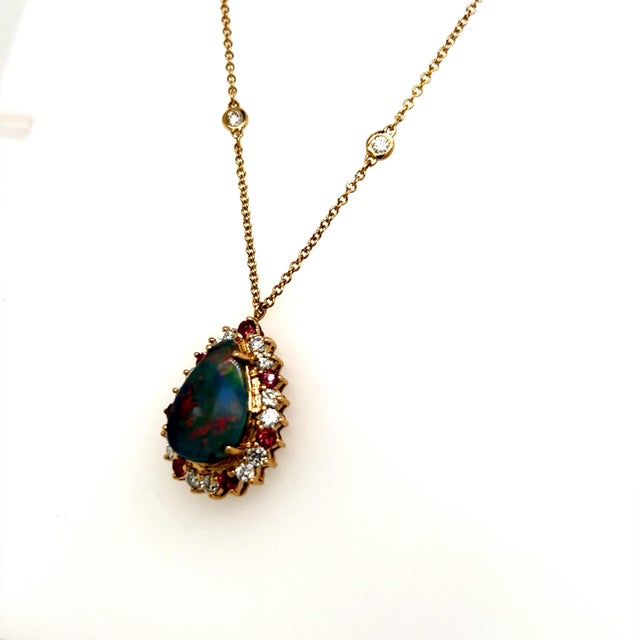 Traditional 1990s Australian Black Opal & Diamond Pendant 18" 14k Y Gold 4.45 TCW GIA Certified For Sale - Image 3 of 9