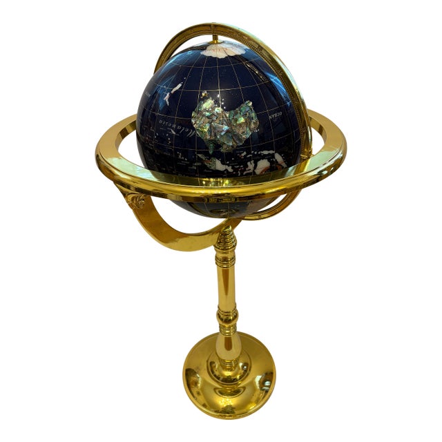 Vintage 40" Tall Blue Lapis Gemstone Floor Globe For Sale