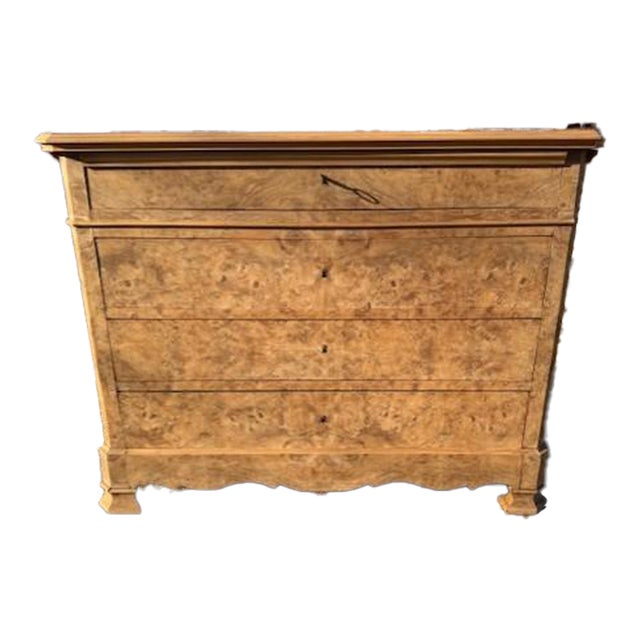19th Century Louis Philippe Burlwood Bleached Marble Top Chest of Drawer / Commodes For Sale