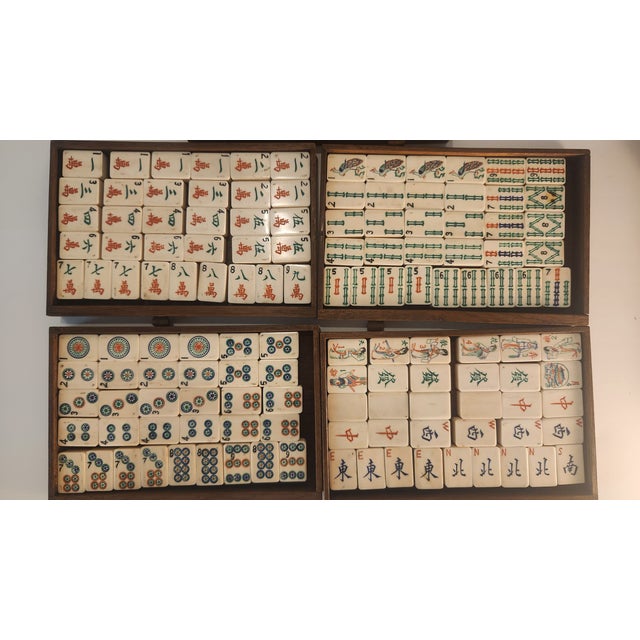 One-of-a-Kind Antique Mahjong Set From the 1920s in Amazing Carved Box For Sale - Image 11 of 16