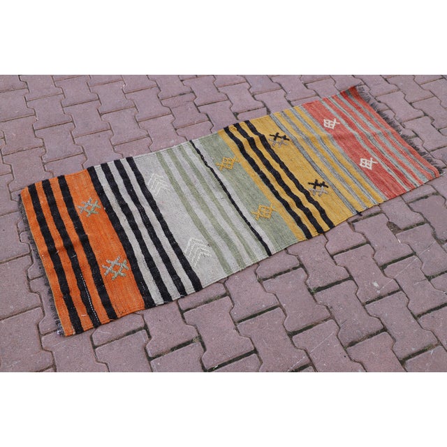 1960s Rustic Style Handmade Stripe Design Oushak Kilim Rug For Sale - Image 9 of 11