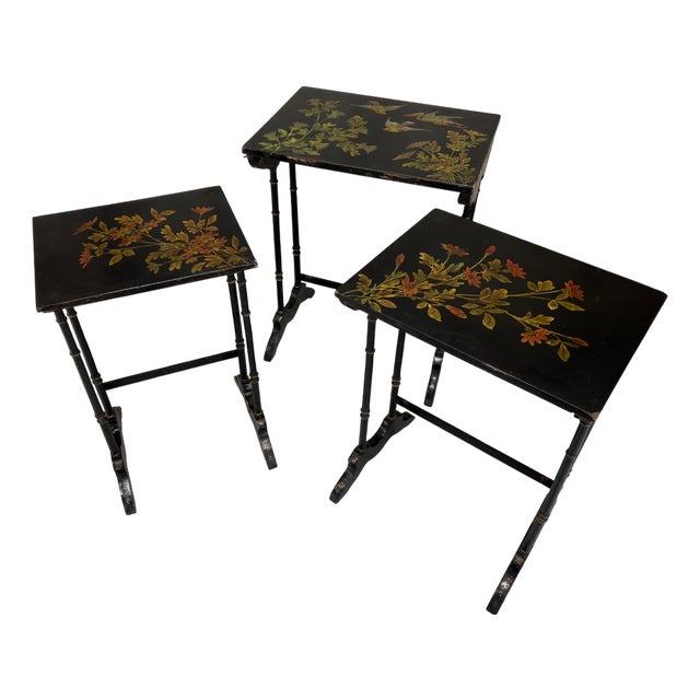 Napoleon III Ebonized Decorative Nest of 3 Occasional Tables, 1890s, Set of 3 For Sale