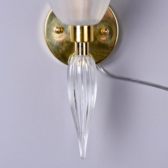 Murano Sconces With Fluted White Glass and Brass - Pair For Sale - Image 9 of 10