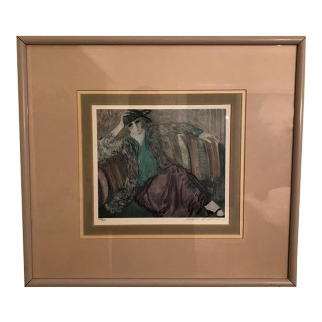 Barbara A. Wood Signed Lithograph “Pensive Woman” Custom Framed For Sale