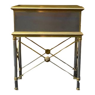 Neo-Classical Maison Jansen Style Stainless & Brass Box on Stand / Side Table For Sale