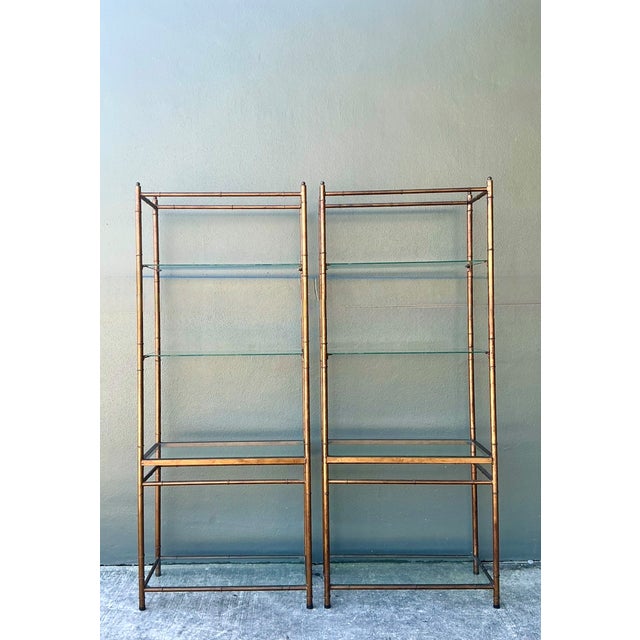 Metal Vintage Metal and Glass Etagere Shelves - Pair For Sale - Image 7 of 12
