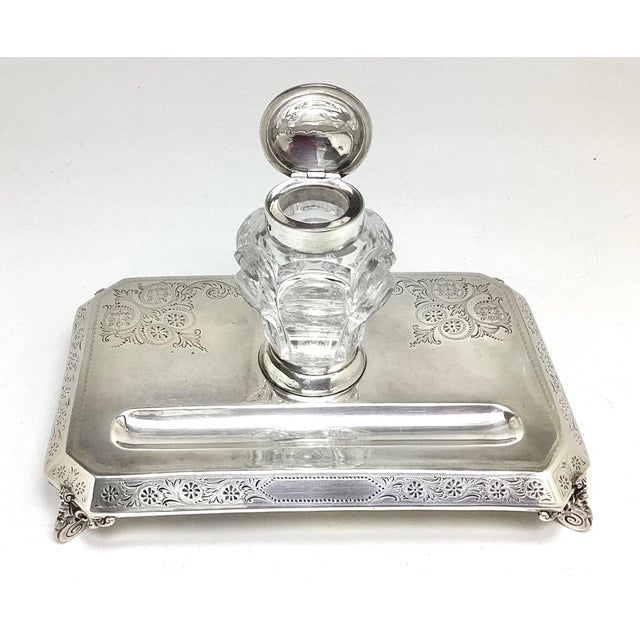 Charles Boyton English Sterling Inkwell on Tray For Sale - Image 4 of 11
