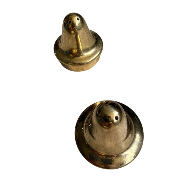 Mid-Century Modern Vintage Brass Salt & Pepper Shakers – Mid-Century Modern Minimalist Tableware (Set of 2) For Sale - Image 3 of 6