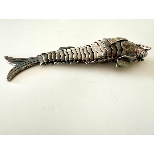 Rare Antique Sterling Silver Articulated Fish Form Spice Box Holder For Sale - Image 4 of 7