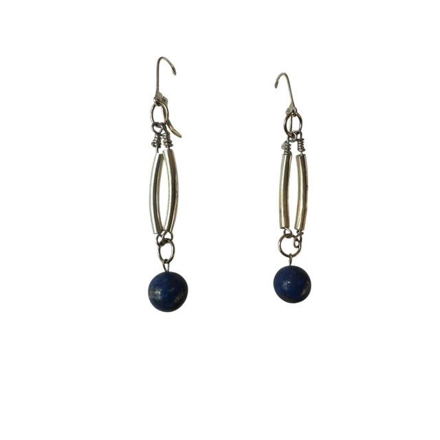 Sterling Silver Lapis Lazuli Necklace Earrings Set - 3 Pieces For Sale - Image 4 of 11