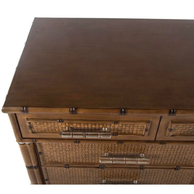 Large Organic Coastal Faux Bamboo Rattan Chest / Commode / Cabinet For Sale - Image 4 of 7