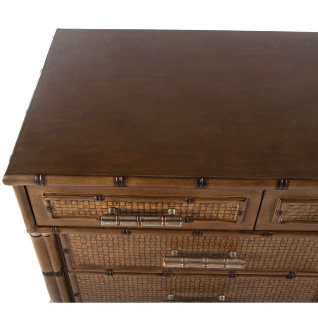 Large Organic Coastal Faux Bamboo Rattan Chests / Commodes / Cabinets - Pair For Sale - Image 4 of 7