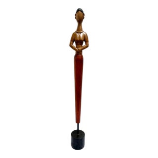 Unique Vintage Tall Slender Figural Wood Decor Statue Accent For Sale