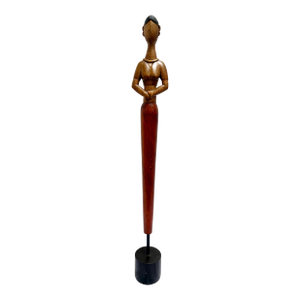 Unique Vintage Tall Slender Figural Wood Decor Statue Accent