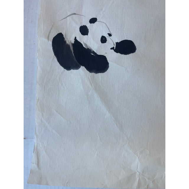 1970s Vintage Chinese Brush Painting of Panda Family by j.p. Gaston - Sumi-E Style Wildlife Ink Art on Rice Paper. For Sale - Image 5 of 9