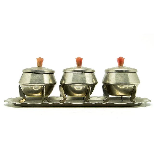 Metal Art Deco Salt Holder Set, Poland, 1950s, Set of 4 For Sale - Image 7 of 7
