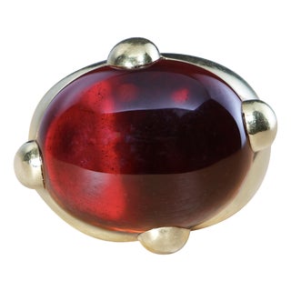 Pomellato Hessonite Garnet Cabochon 18k Yellow Gold Vintage 1970s Ring, Size 6.5 For Sale