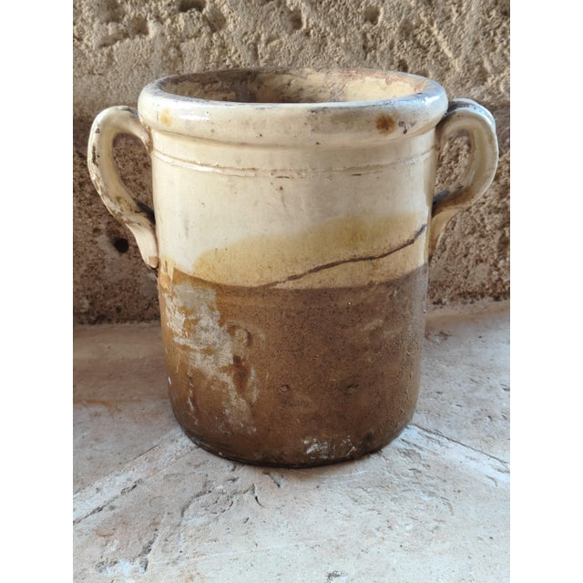 Vintage Italian Vase with Two Handles in Cream-Colored Glazed Terracotta For Sale - Image 4 of 7