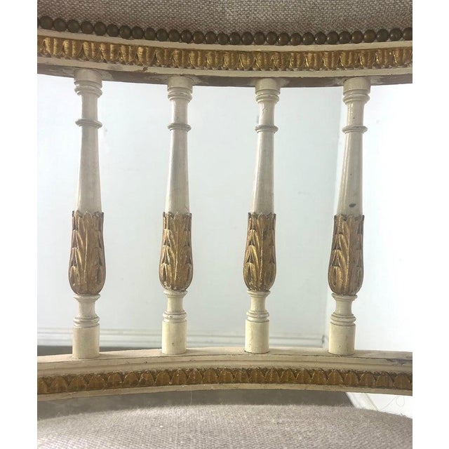 Pair of Italian Neoclassical Style Painted & Parcel Gilt Armchairs C. 1900's For Sale - Image 13 of 15