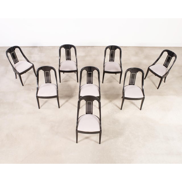 Set of Eight French Art Deco Lacquered Gondola Dining Chairs For Sale - Image 4 of 18