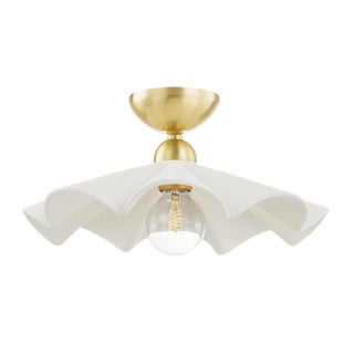 Mitzi Maisie 16 in. 1 Light Pendant in Aged Brass and Ceramic Rough Texture White Finish For Sale